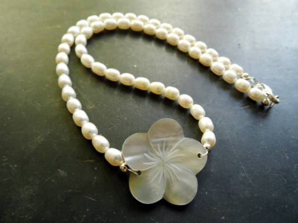 Kette, weiß, Braut, Süsswasserperlen, Blüte, Perlmutt, Hochzeit